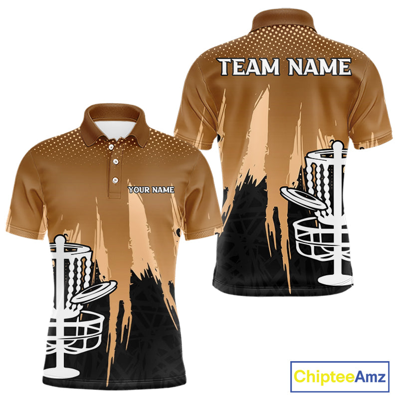 Mens Disc Golf Polo Shirts Custom Brown Gradient Grunge, Team Disc Golf Apparel Shirt NHT836