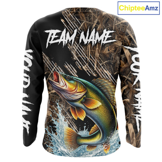 Walleye Fishing Shirts Long Sleeve Camouflage For Men, Walleye Fishing Apparel NHT434
