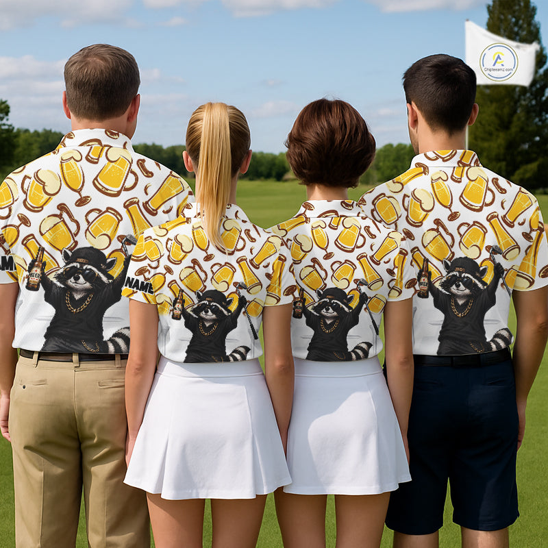 Funny Raccoon Beer Golf Polo Shirt Personalized Name Custom Golf Shirt Golfer Gift For Men NHT1002
