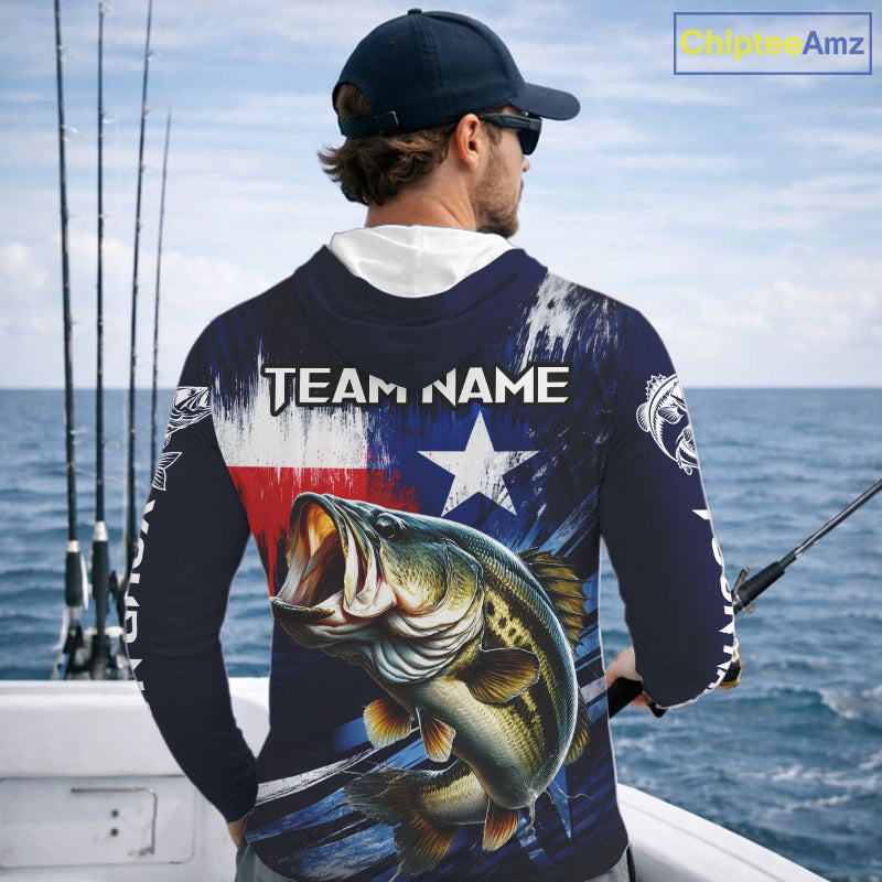 Personalized Bass Long Sleeve Performance Fishing Shirts, Hooded Bass Custom Texas Fishing Jersey NHT502