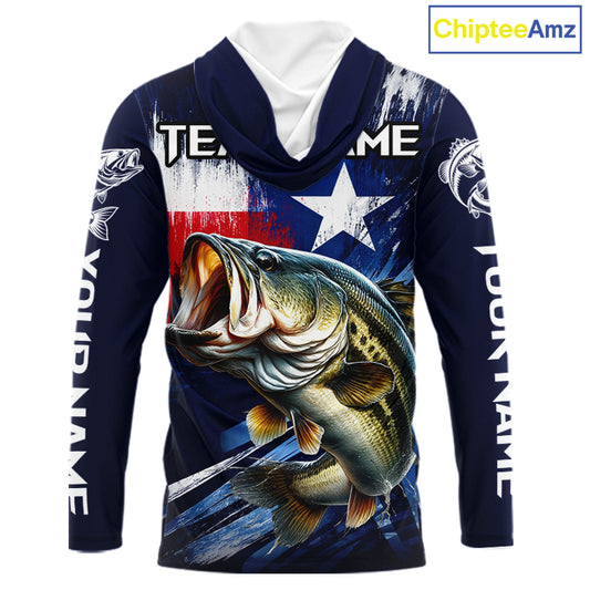 Personalized Bass Long Sleeve Performance Fishing Shirts, Hooded Bass Custom Texas Fishing Jersey NHT502