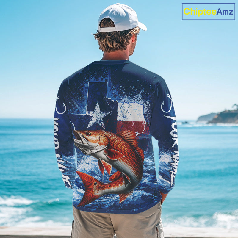 Texas Flag Redfish Fishing Jersey Performance Fishing Shirt, Saltwater Angler Gift For Men