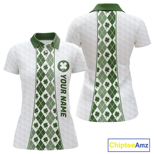 White & Green Irish Argyle Womens Golf Polo Shirt St Patrick Day For Family Team Shirt NHT724