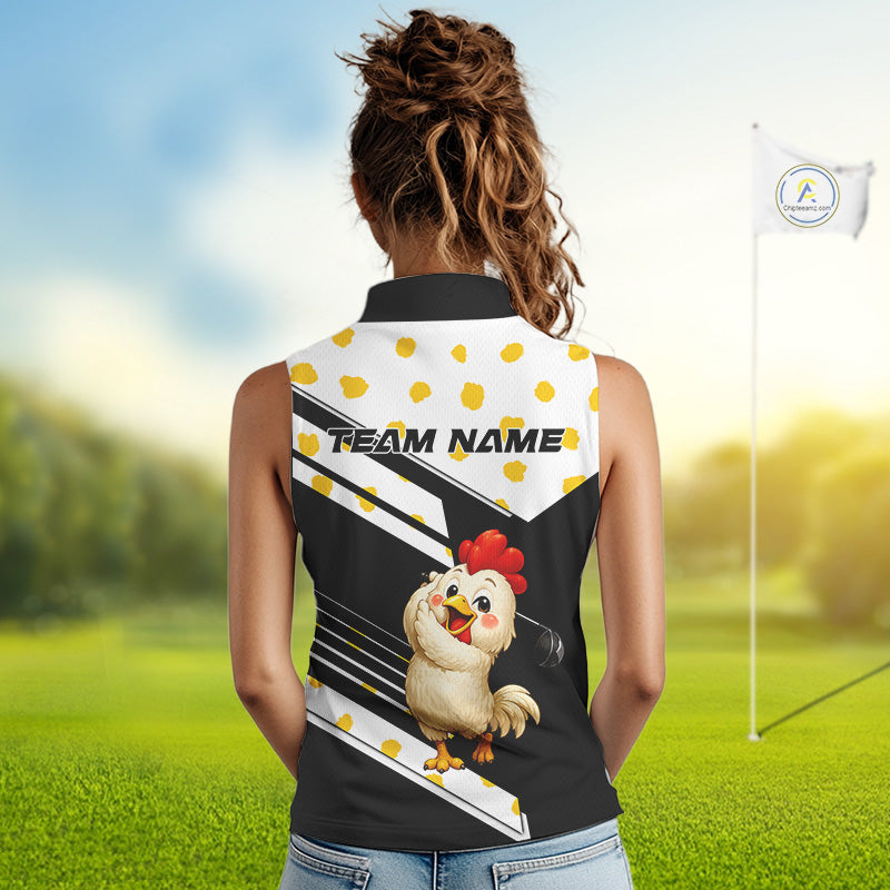 Funny Womens Sleeveless Golf Polo Shirt Custom Name Chicken Golf Shirt For Womens, Funny Golf Shirt For Team NHT947