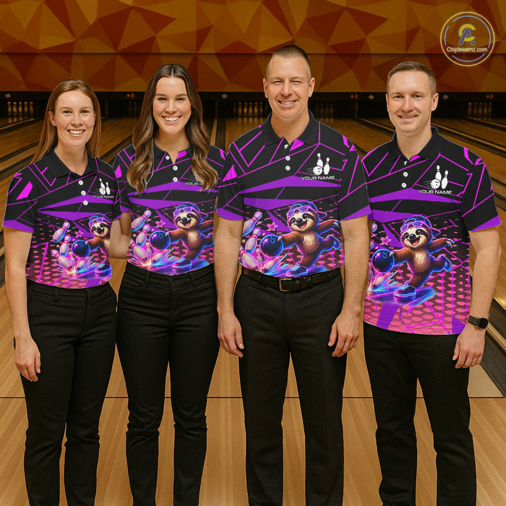 Custom Bowling Team Polo Shirt Neon Sloth Bowling Personalized Name Jersey For Men NHT1139