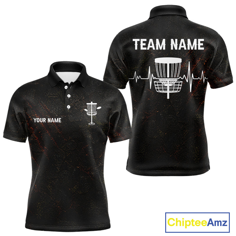 Black Flame Disc Golf Mens Polo Shirts Custom Name Disc Golf Polo Shirts Black Athletic Style NHT834
