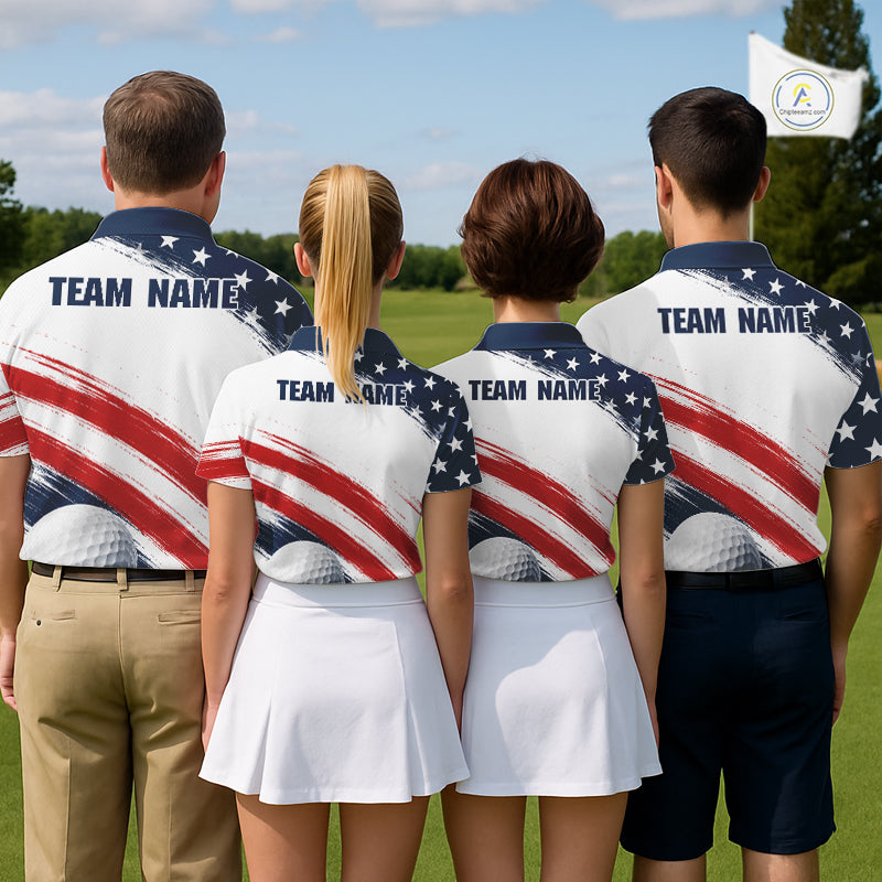 Custom USA Flag Womens Golf Polo Shirt – Patriotic Golf Polo With Personalized Name NHT1067