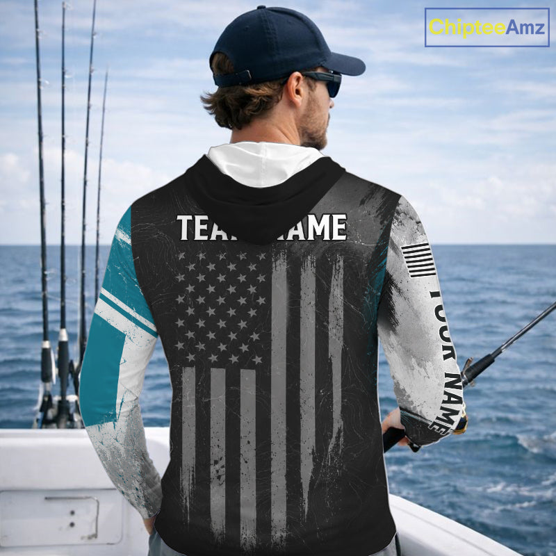 Personalized Bass Fishing Shirts Long Sleeve Hooded, Patriotic American Flag Fishing Jersey