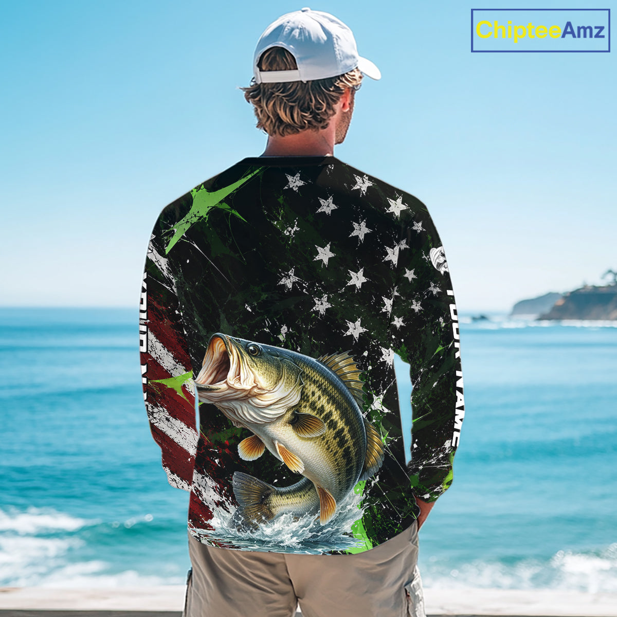 Best Bass Fishing Shirts Long Sleeve American Flag Patriotic Custom Name Fishing Tournament NHT964