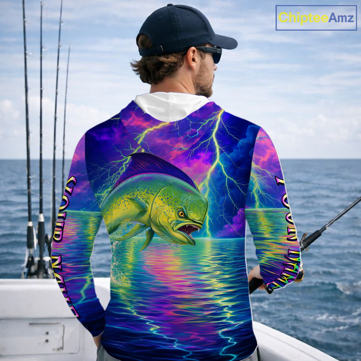 Angry Mahi Mahi Custom Hooded Fishing Shirts Long Sleeve, Design Neon Mahi Mahi Fishing Jersey NHT533