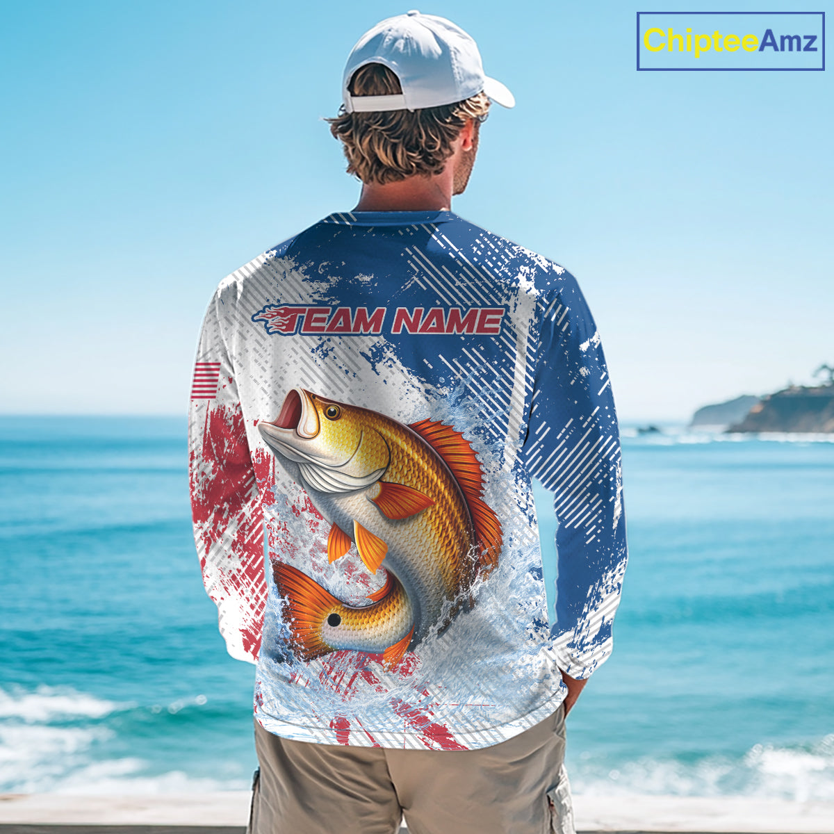 Custom Patriotic American Flag Redfish Fishing Shirts Long Sleeve, Fishing Tournament Jerseys NHT551
