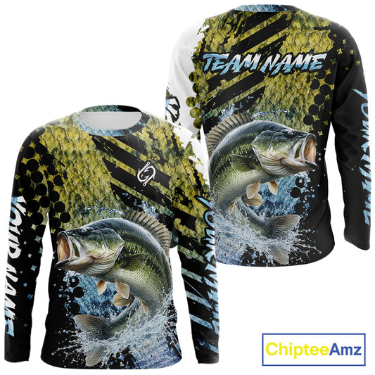 Bass Fishing Shirts Long Sleeve Dark Water Art Style Personalized Name, Fishing Gift NHT405