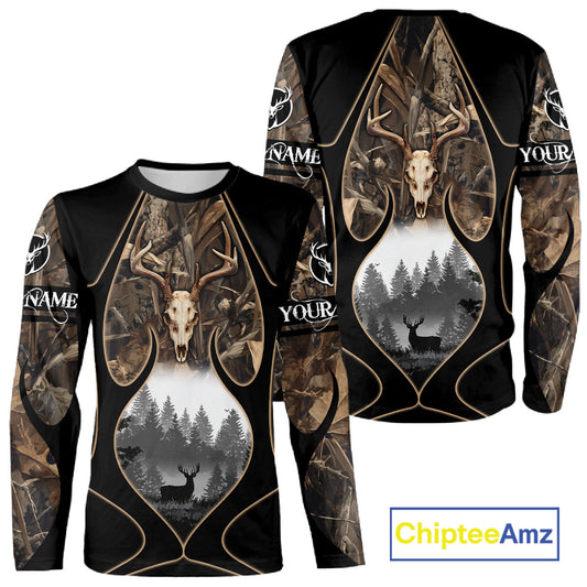 Deer Hunting Shirt 3D All Over Print Skull Deer Personalized Name, Hoodie Hunting For Men NHT363