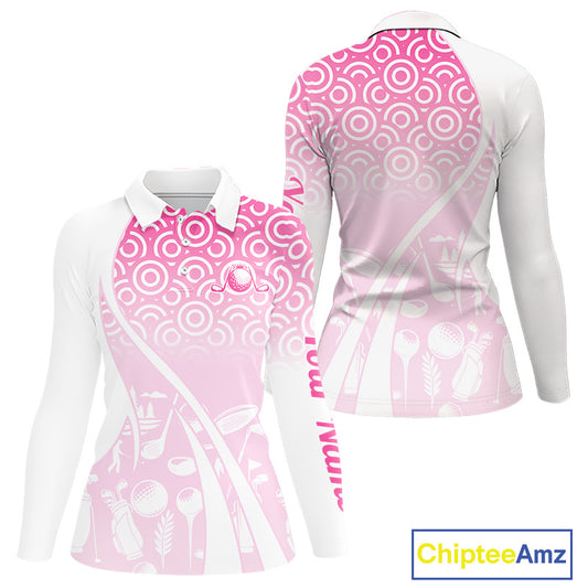 White Golf Pattern Custom Womens Golf Polo Shirt, Best Team Golf Shirt For Womens NHT562