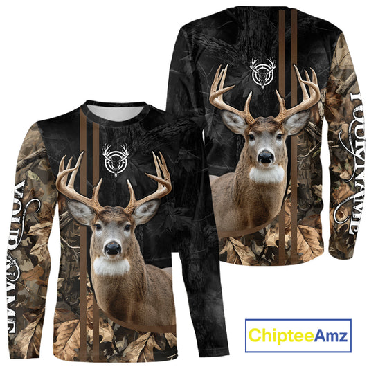 Personalized Deer Hunting Black Brown Camo Shirts, Whitetail Deer Hunting Gift NHT311