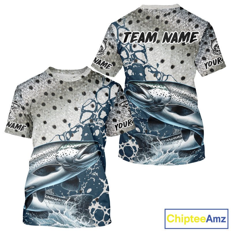 Personalized Chinook Salmon Saltwater Short Sleeve T- Shirt For Men, Salmon Fishing Jerseys NHT854