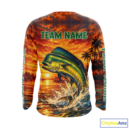 Personalized Mahi Mahi Dolphin Fish Fishing Shirt Long Sleeve – Sunset Ocean Design NHT433