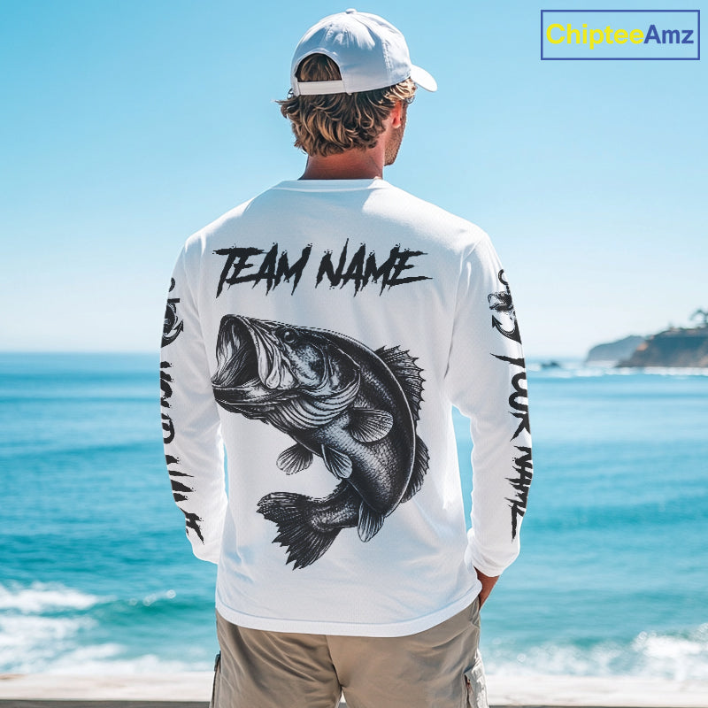 White Bass Fishing Tattoo Custom Fishing Shirts, Bass Fishing Shirts Long Sleeve NBT451