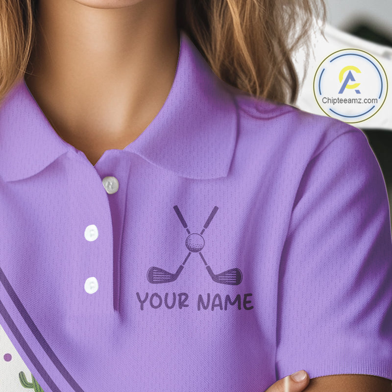 Personalized Funny Purple Cactus Pattern Womens Golf Polo Shirts Custom Cactus Golf Shirt, Golfer Gifts NBT707