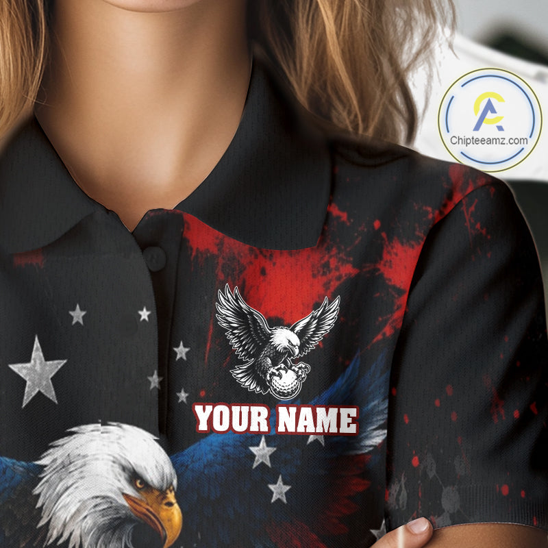 Red, White And Blue American Flag Eagle Womens Golf Polo Shirts Custom Patriotic Tournament Golf Team Shirts NBT809