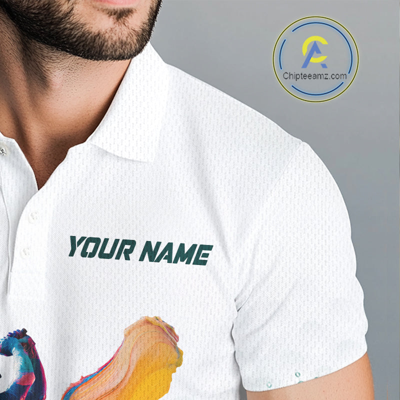 Mens Golf Polo Shirt Watercolor Custom Name White Golf Shirt, Golf Outfits NBT714