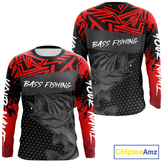 Bass Fishing Shirts Long Sleeve UPF Custom Name Fishing Shirt, Bass Fishing Clothing NBT361