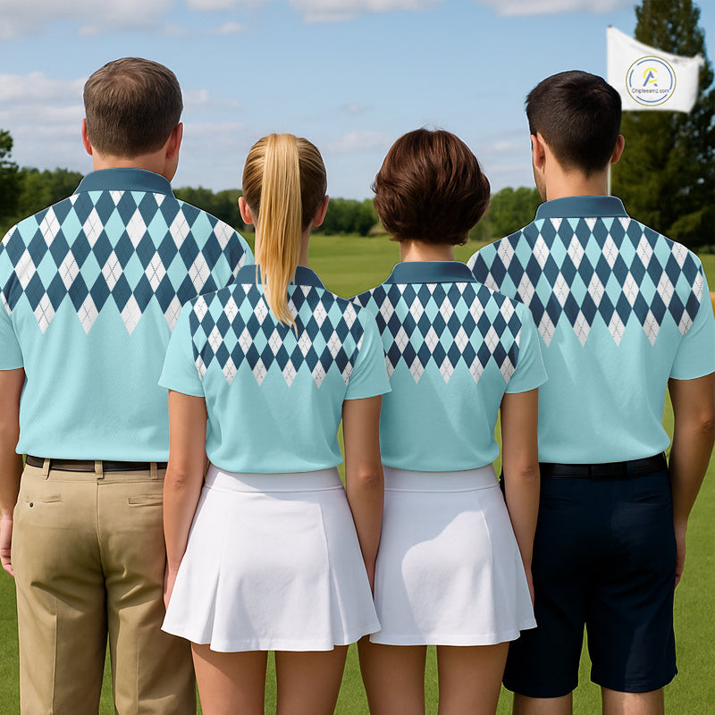 Blue Argyle Plaid Pattern Mens Golf Polo Shirt Custom Golf Polo Shirt For Men, Golfing Gifts NBT593