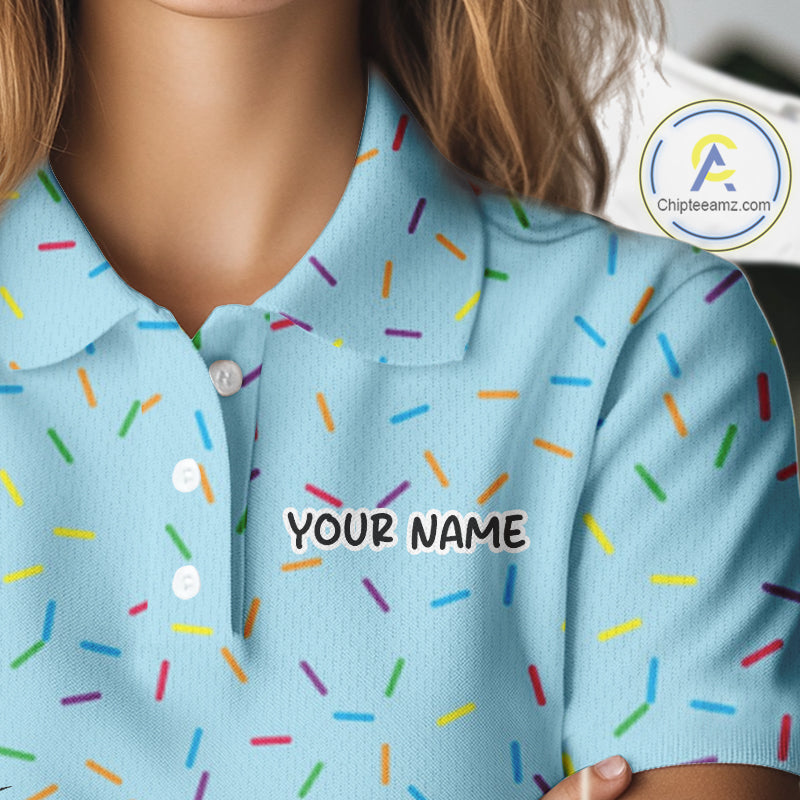 Funny Pink Donut Golf Polo Shirts For Womens, Golf Polo Shirts Custom Donut Pattern, Funny Golf Shirts NBT607