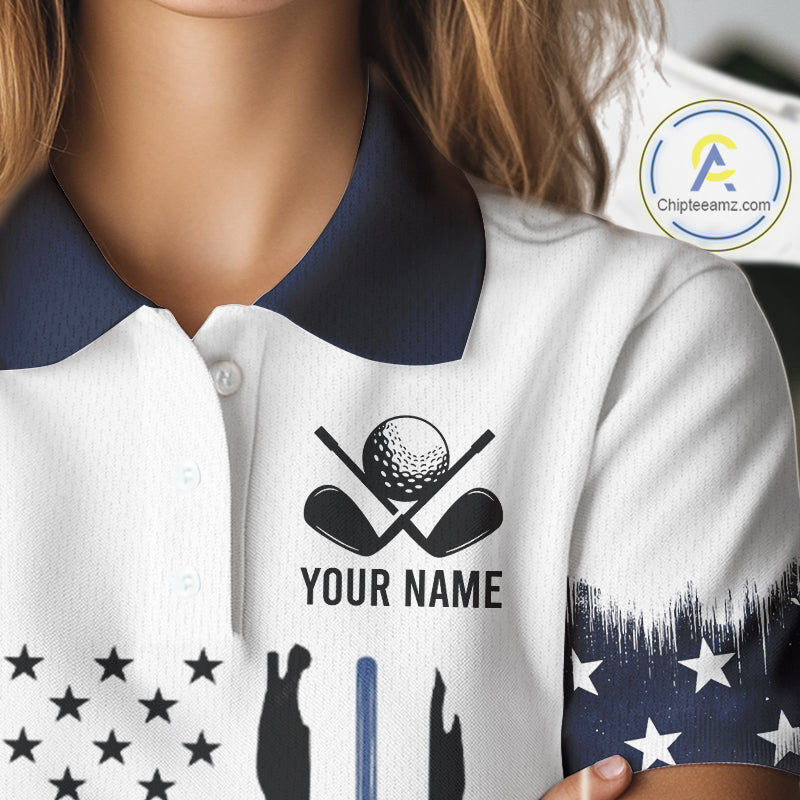 USA Flag Pattern Womens Golf Polo Shirt, Patriotic American Golf Shirt, 4Th Of July Golf Outfit NBT613