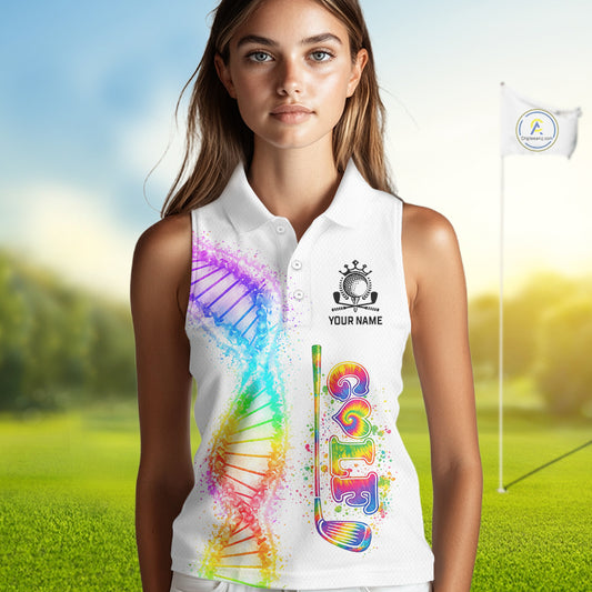 Custom Tie Dye Color Golf Lover Womens Sleeveless Polo Shirt, It's in my DNA Shirt, Golf Gifts NBT483