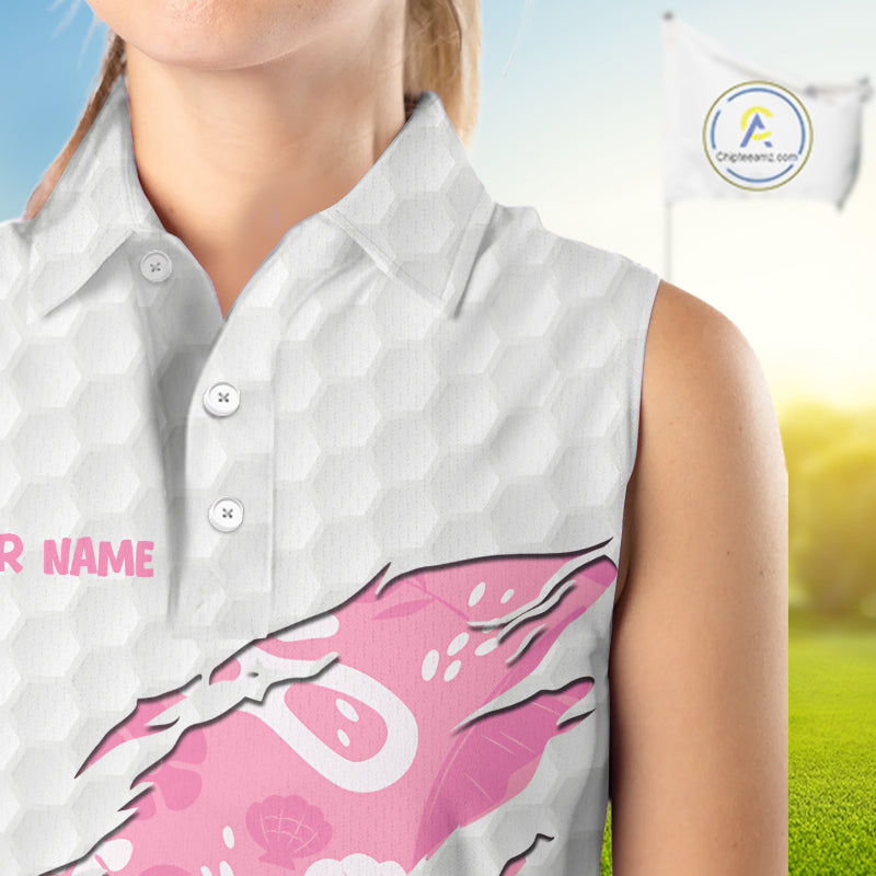 Custom Pink Summer Pattern Womens Sleeveless Golf Polo Shirts Summer Golf Shirt For Vacation, Golf Team Shirt NBT733