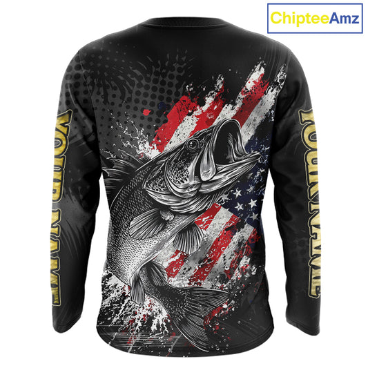 Walleye Custom Made Fishing Shirts, American Flag Walleye Fishing Shirts Long Sleeve NBT430