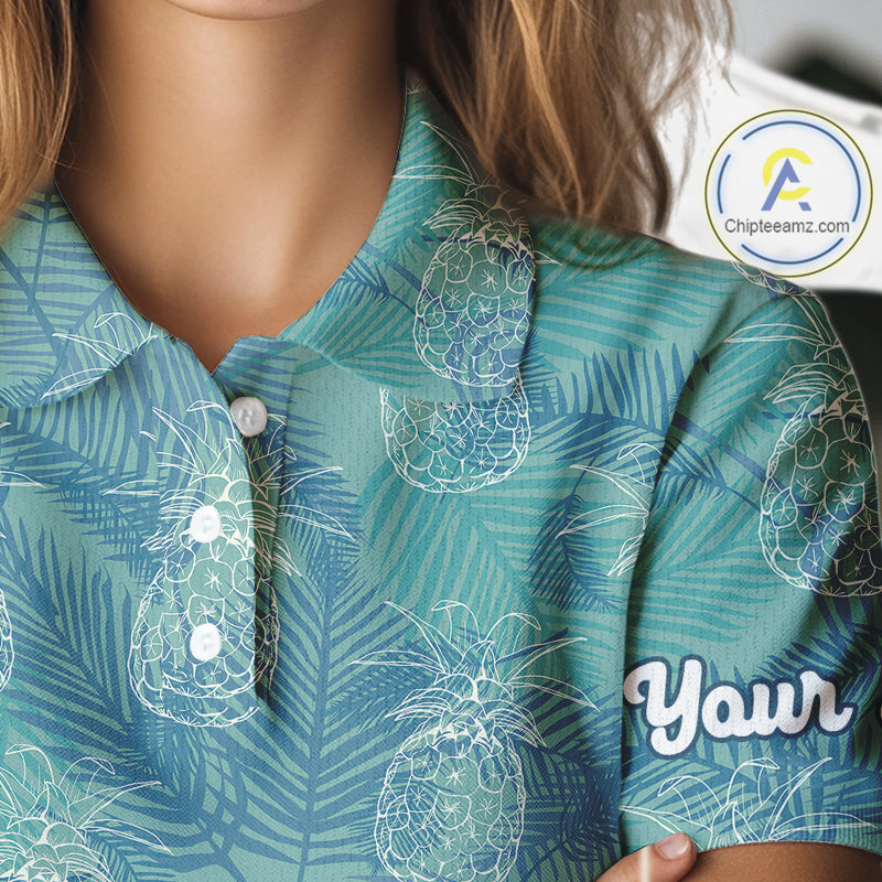 Funny Pineapple Tropical Palm Tree Womens Golf Polo Shirts Custom Golf Shirts For Women NBT511
