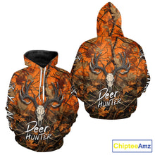 Load image into Gallery viewer, Deer Hunting Orange Camo Deer Skull Full Printing Custom Name Shirts, Custom Deer Hunting Shirt NBT144