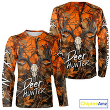 Load image into Gallery viewer, Deer Hunting Orange Camo Deer Skull Full Printing Custom Name Shirts, Custom Deer Hunting Shirt NBT144