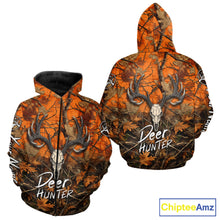 Load image into Gallery viewer, Deer Hunting Orange Camo Deer Skull Full Printing Custom Name Shirts, Custom Deer Hunting Shirt NBT144