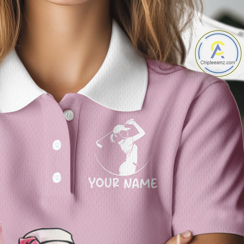 Pink Flamingo Womens Golf Polos Shirts Custom Tropical Floral Golf Gifts For Mom, Mother's Day Gifts NBT645