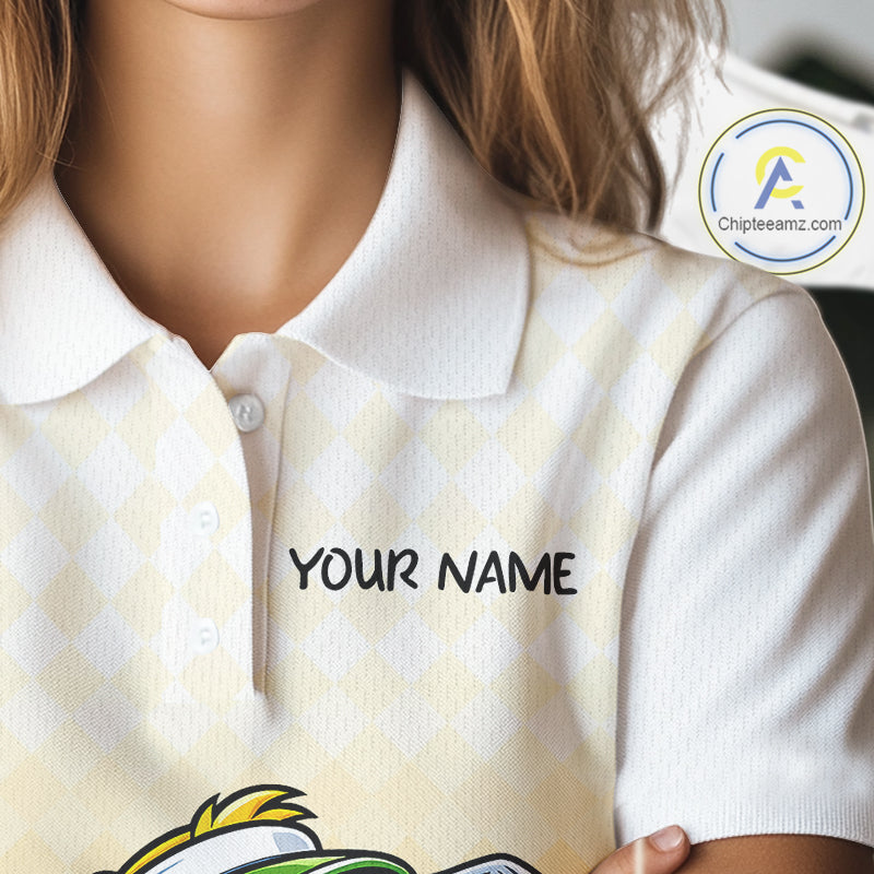 Funny Duck Golf Polo Shirt For Women, Cute Duck With Beer Print Shirt, Sporty Animal Golf Gift NBT516