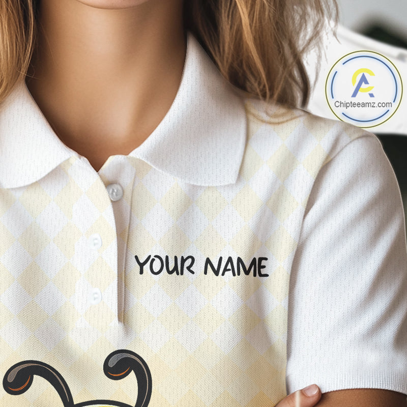 Funny Bee Golf Polo Shirt For Women, Cute Bee With Beer Print Shirt, Sporty Animal Golf Gift|Yellow NBT663