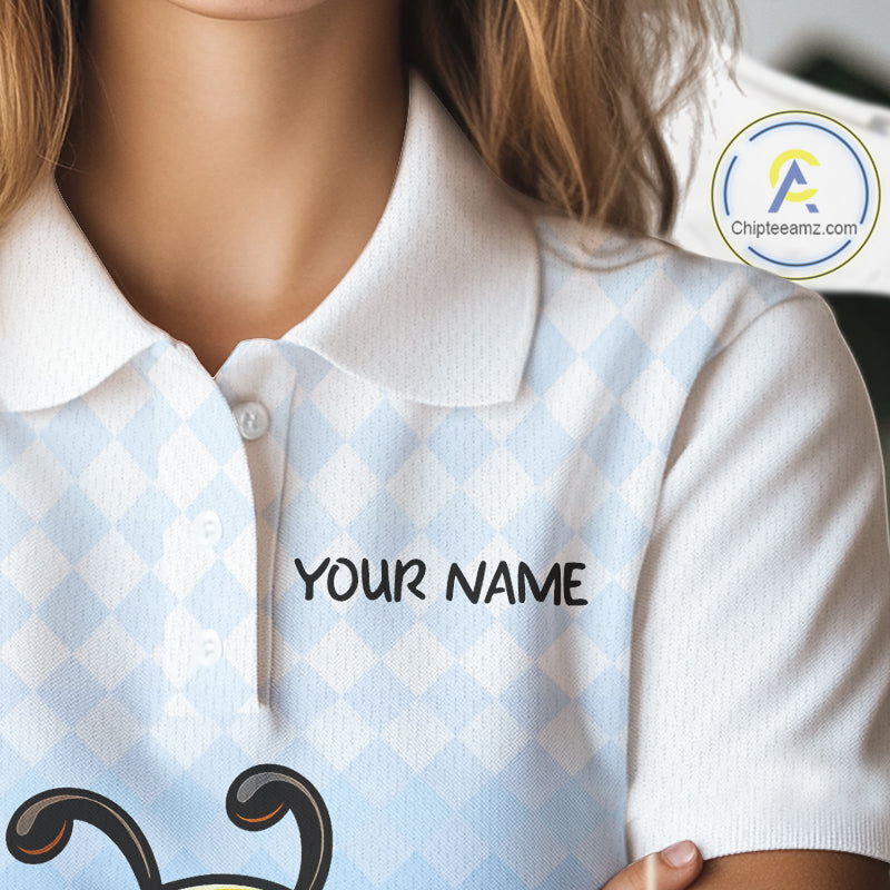 Funny Bee Golf Polo Shirt For Women, Cute Bee With Beer Print Shirt, Sporty Animal Golf Gift|Blue NBT664