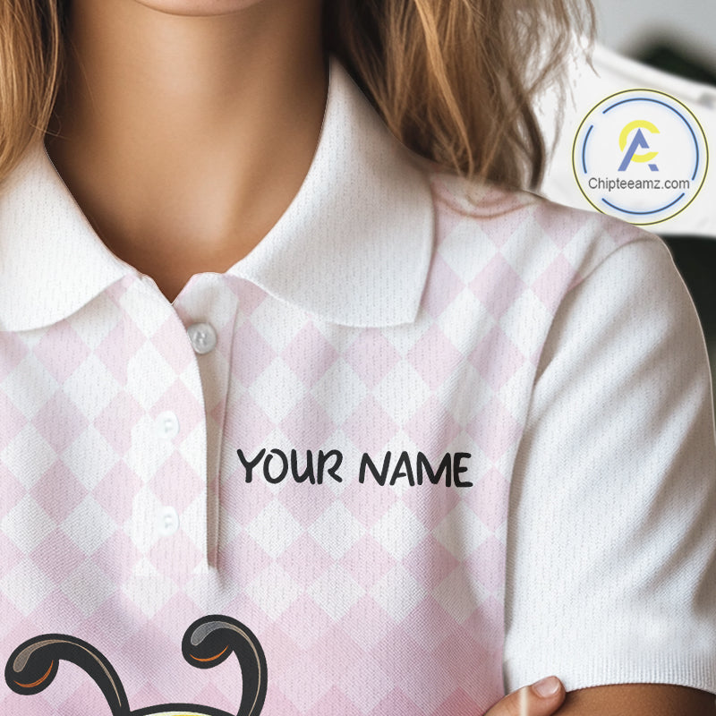 Funny Bee Golf Polo Shirt For Women, Cute Bee With Beer Print Shirt, Sporty Animal Golf Gift|Pink NBT666