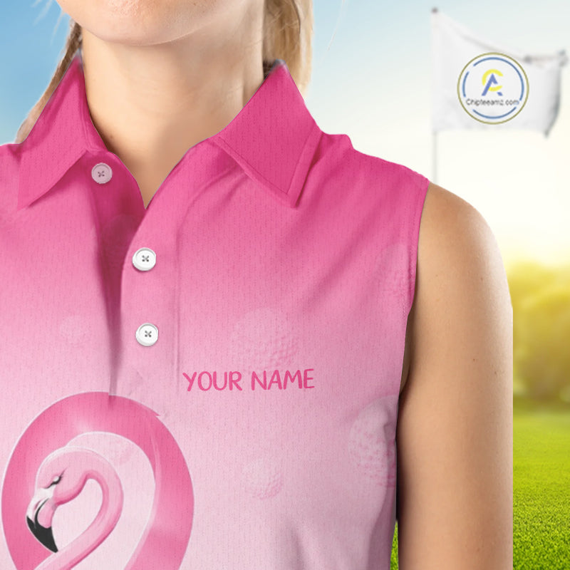 Pink Breast Cancer Golf Shirt, Funny Flamingo Cancer Awareness Womens Sleeveless Golf Polo Shirt, Golf Gifts NBT781