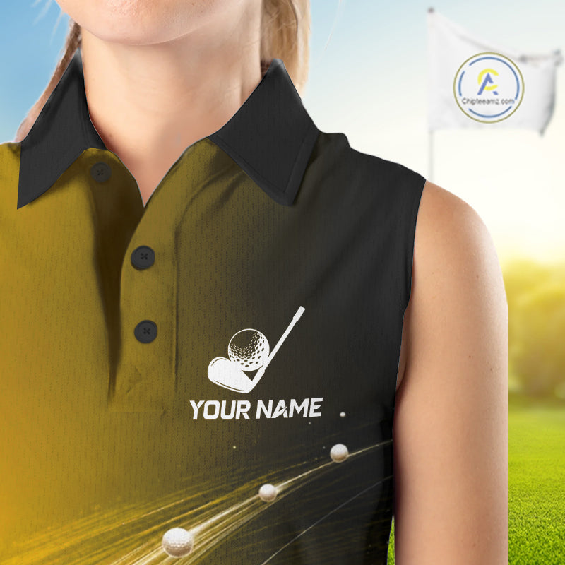 Black Gold Golf Ball Pattern American Flag Womens Sleeveless Tournament Golf Polo Shirts, Team Golf Shirts Golf Gifts NBT871