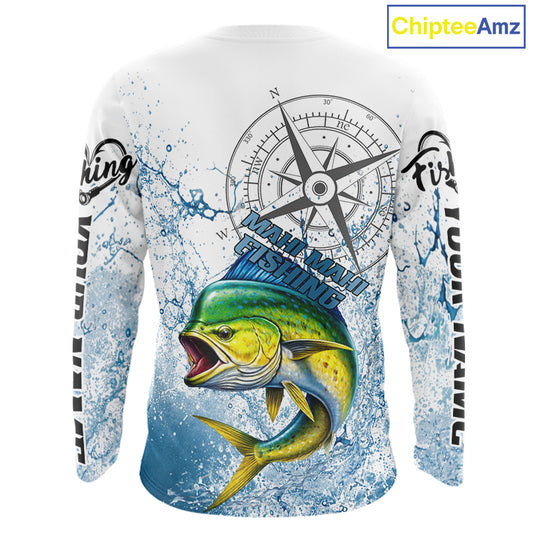 Custom Mahi Mahi Long Sleeve Fishing Shirts Saltwater Fish, Compass Offshore Tournament Fishing Shirts NBT552