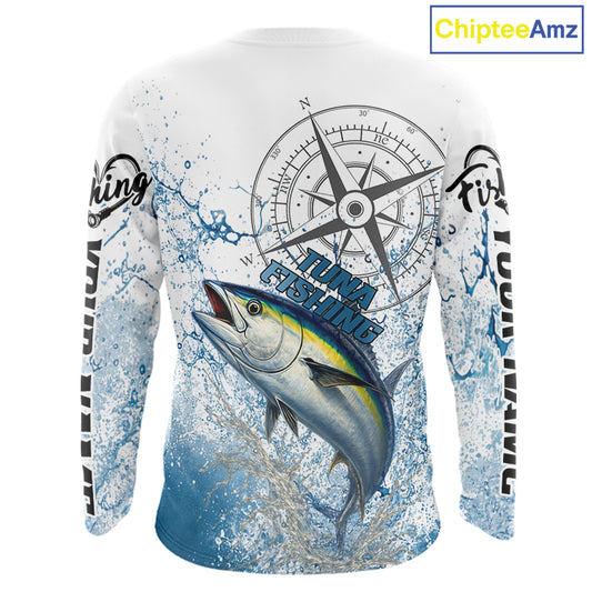 Custom Yellowfin Tuna Long Sleeve Fishing Shirts Saltwater Fish, Compass Offshore Tournament Fishing Shirts NBT553