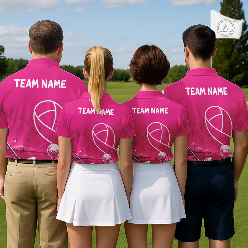 Breast Cancer Pink Ribbon Mens Golf Polo Shirts Custom Golf Shirts For Men Golfing Gifts NBT703