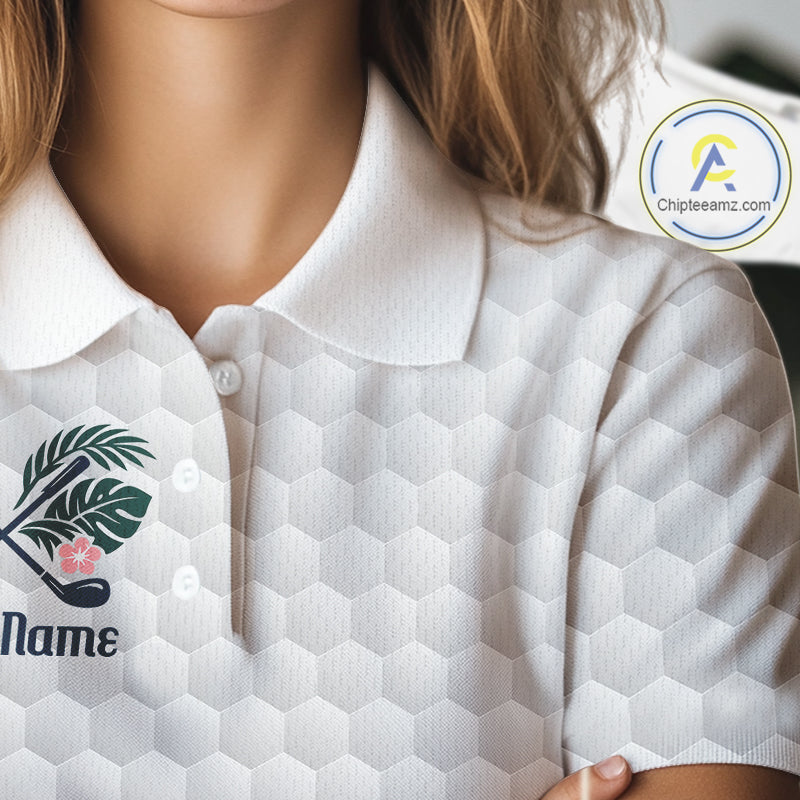 Golf Polo Shirts For Women Funny Flamingo Golf Ball Pattern Custom Name, Golf Gifts NBT566