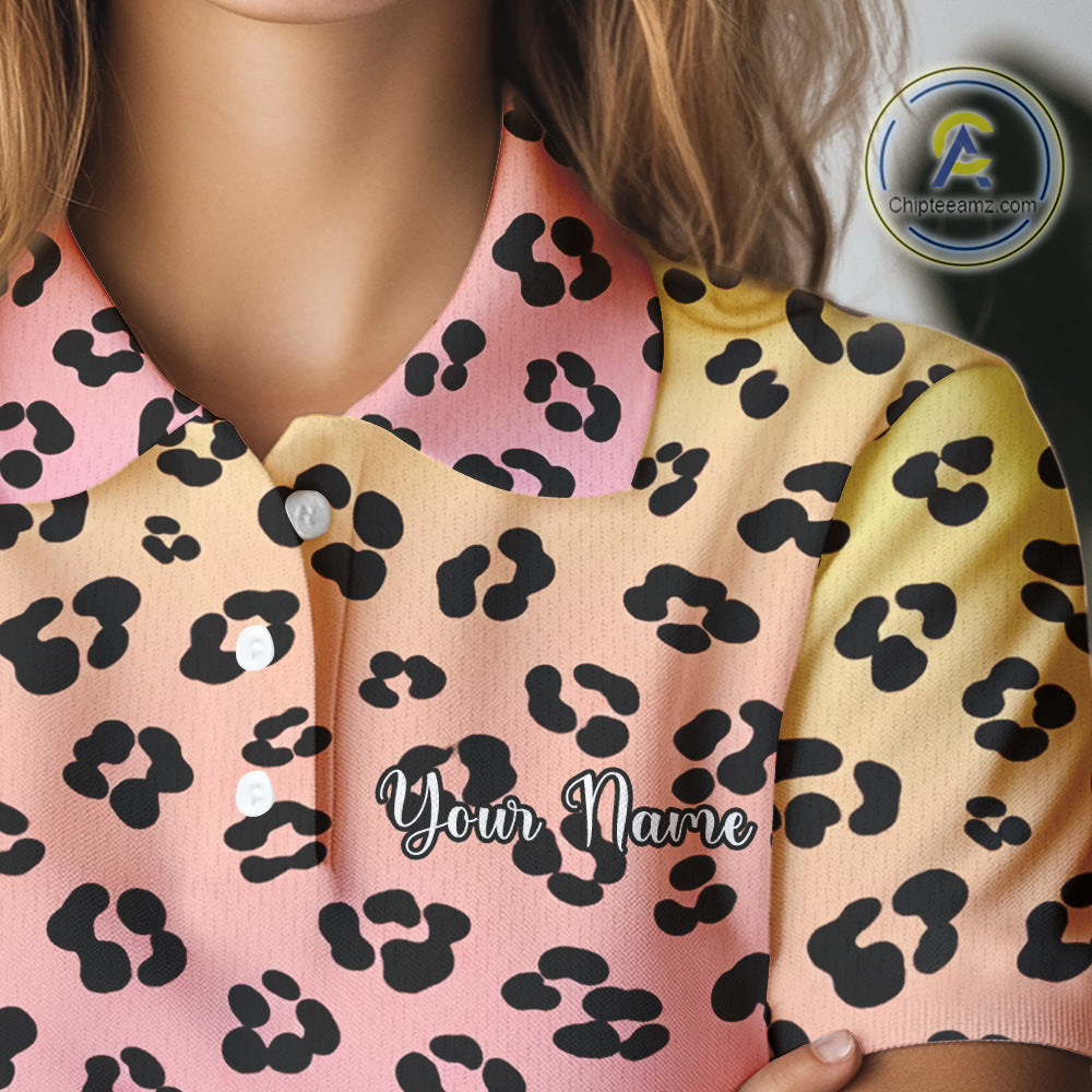 Womens Golf Polo Shirts Custom Colorful Neon Gradient Leopard Pattern Team Womens Golf Top, Golf Gifts NBT493