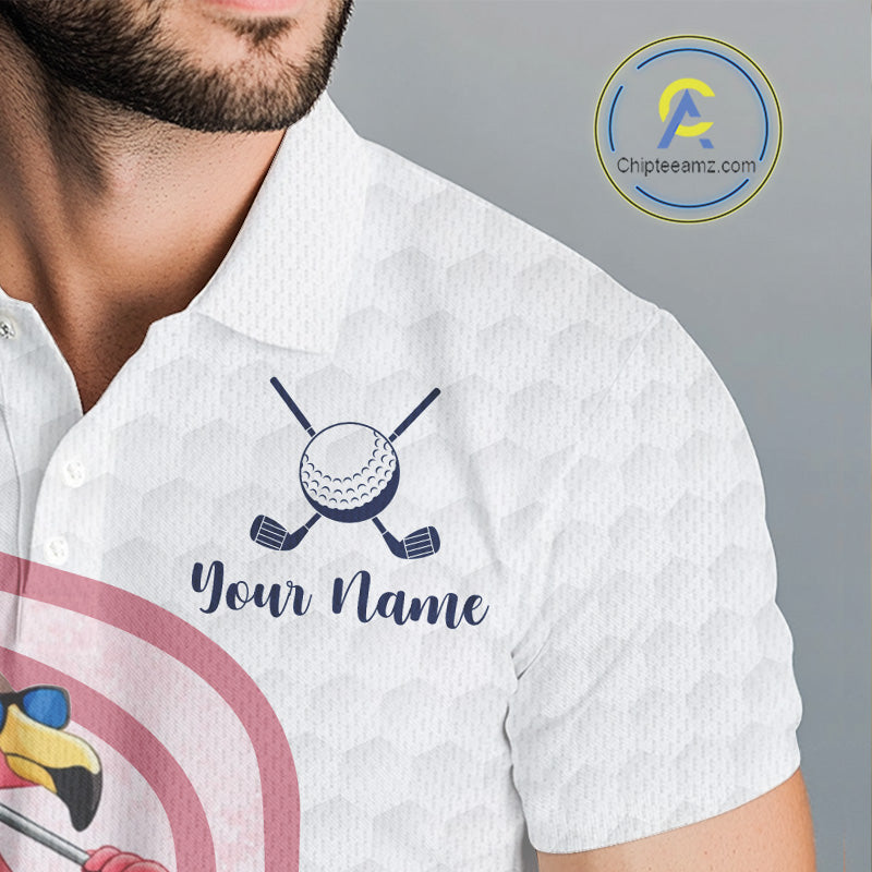 Funny Mens Golf Polo Shirt Custom Pink And White Tropical Flamingo Patter,White Golf Shirt NBT479