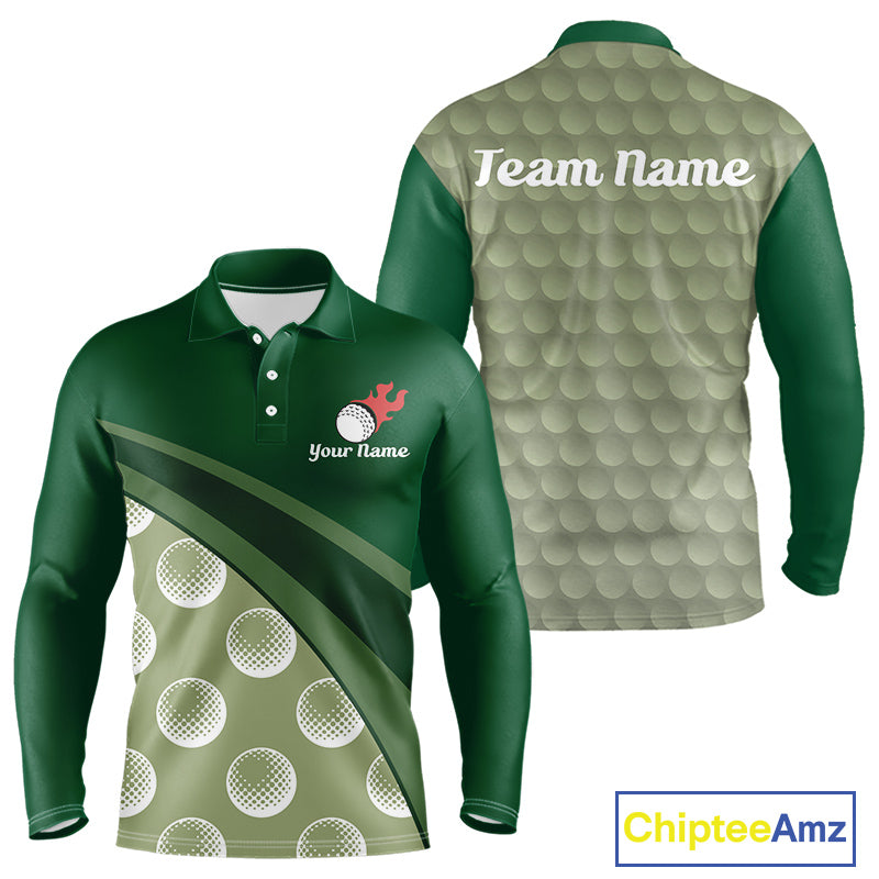 Funny Golf Balls Pattern Mens Golf Polo Shirts Custom Name Golf Apparel For Men | Green NBT741